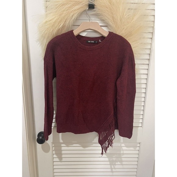 NIC + ZOE BURGUNDY FRINGE KNIT TRIM LONG SLEEVE SWEATER SMALL PETITE - Picture 1 of 10